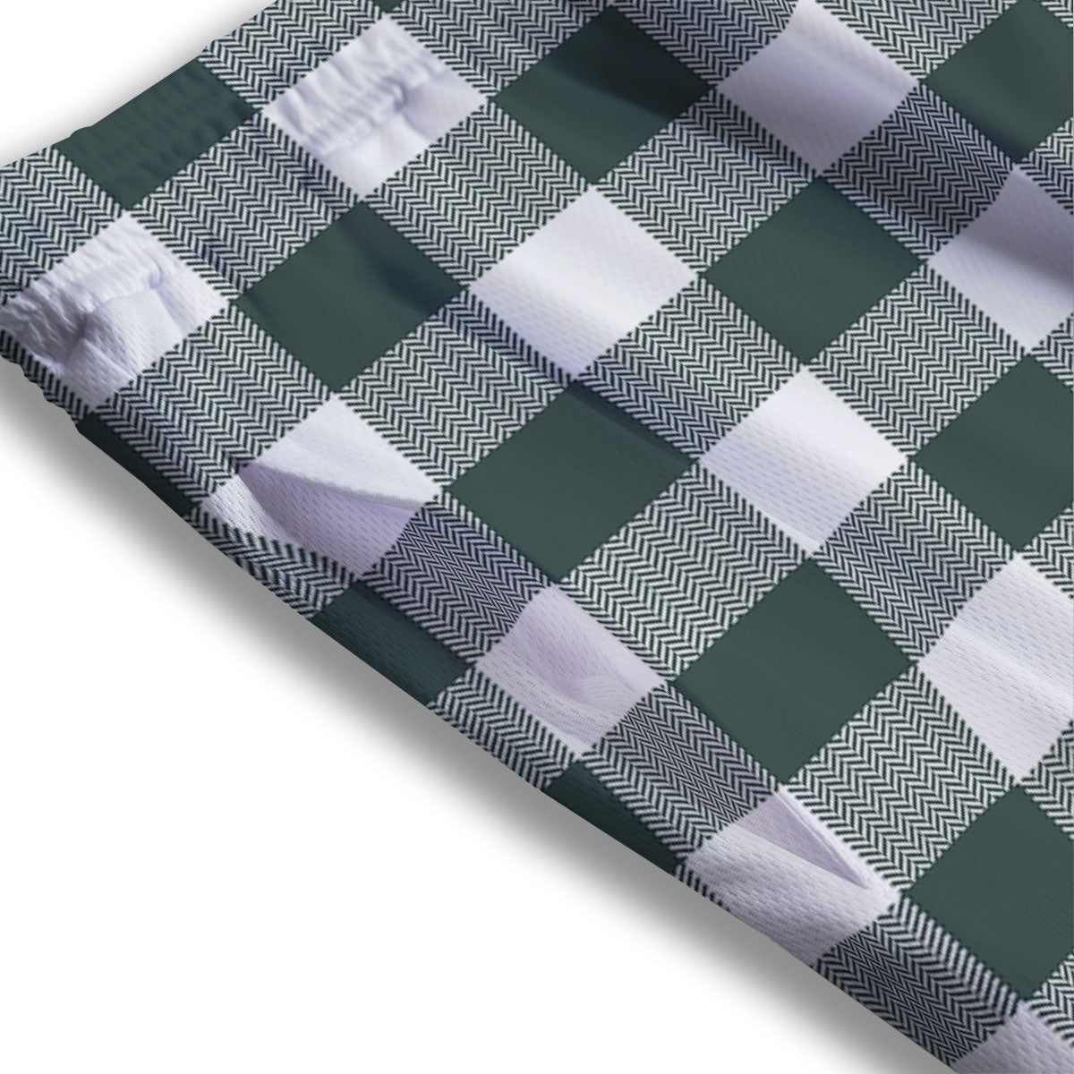 Buffalo Check White And Green Print Mesh Shorts