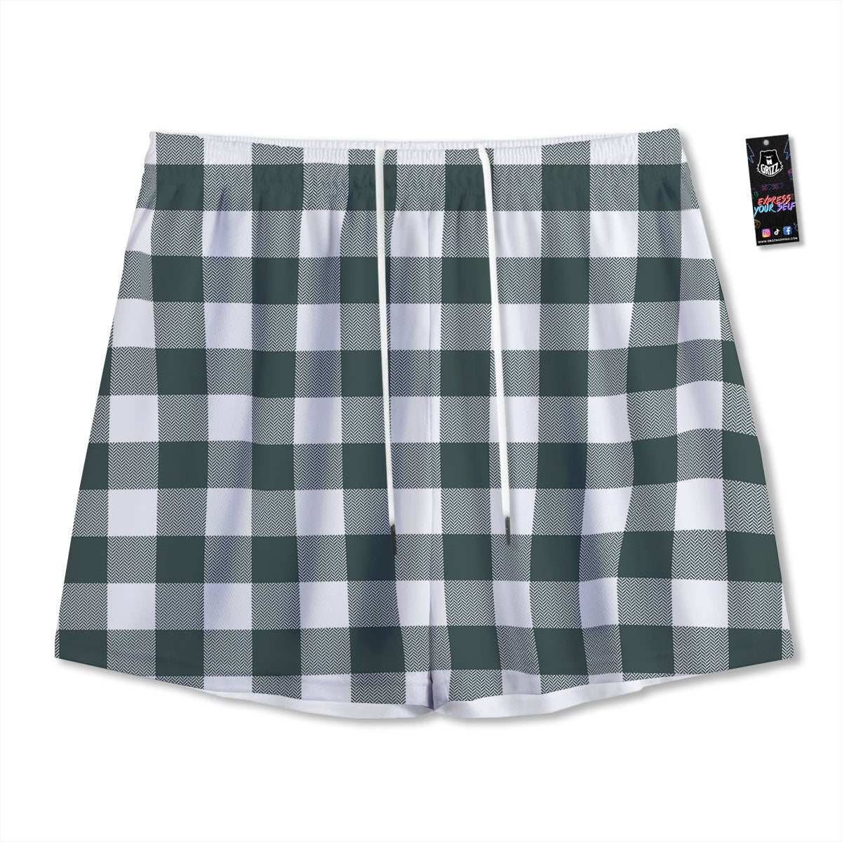 Buffalo Check White And Green Print Mesh Shorts