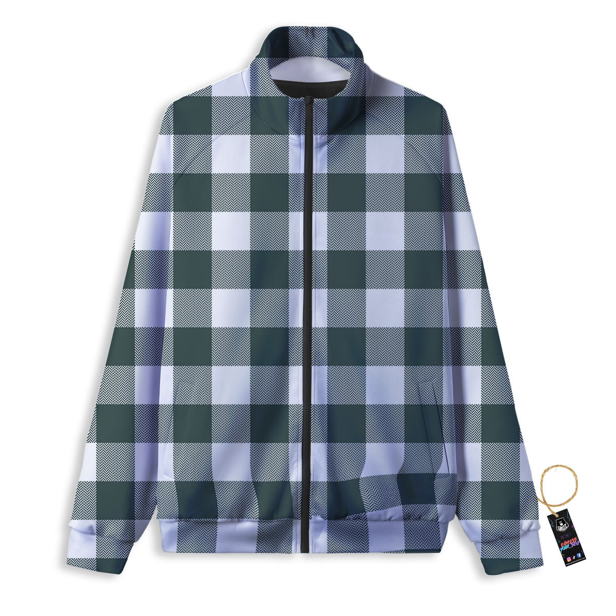 Buffalo Check White And Green Print Track Jacket-grizzshop