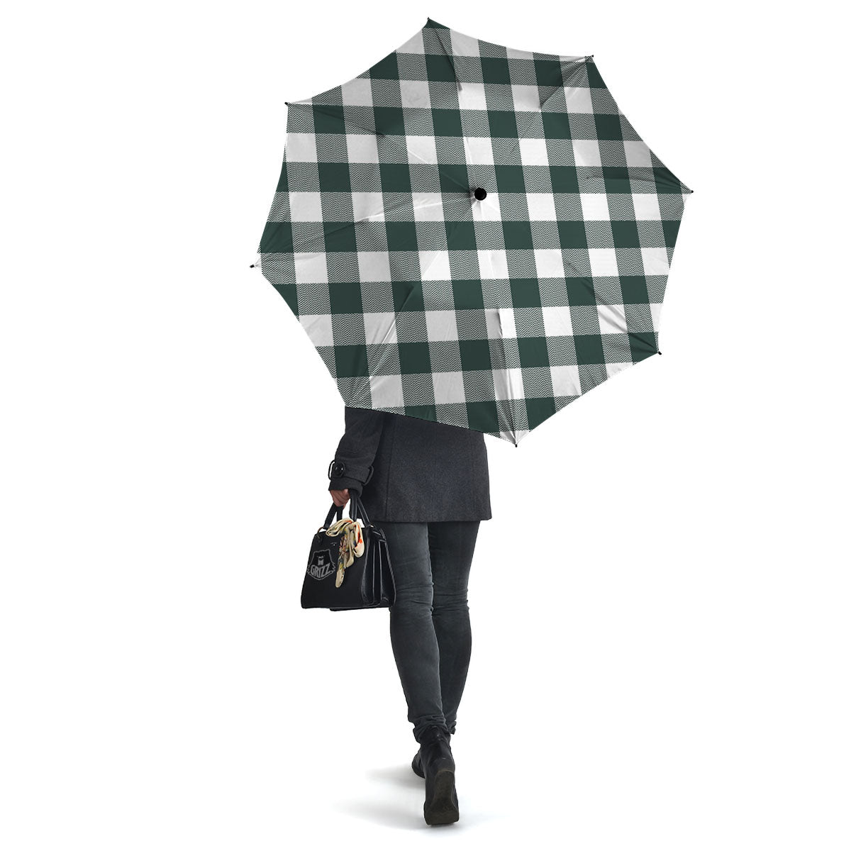 Buffalo Check White And Green Print Umbrella-grizzshop