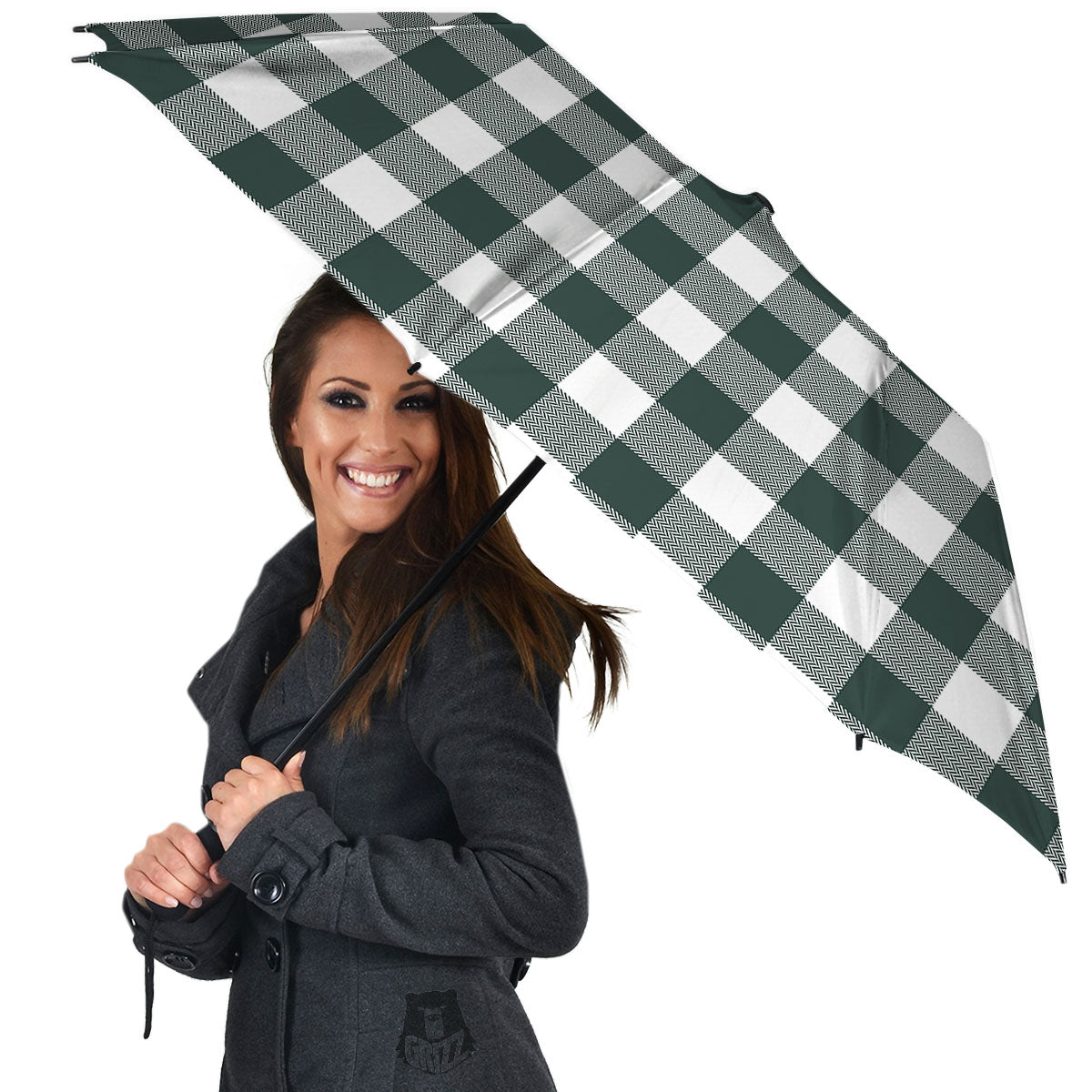 Buffalo Check White And Green Print Umbrella-grizzshop