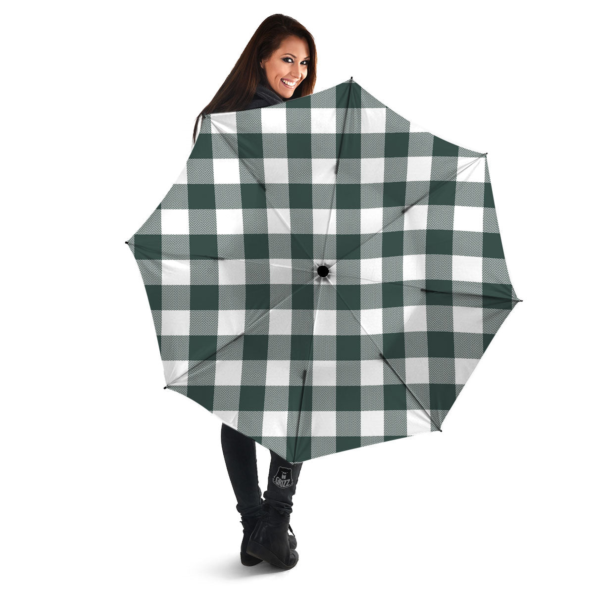 Buffalo Check White And Green Print Umbrella-grizzshop