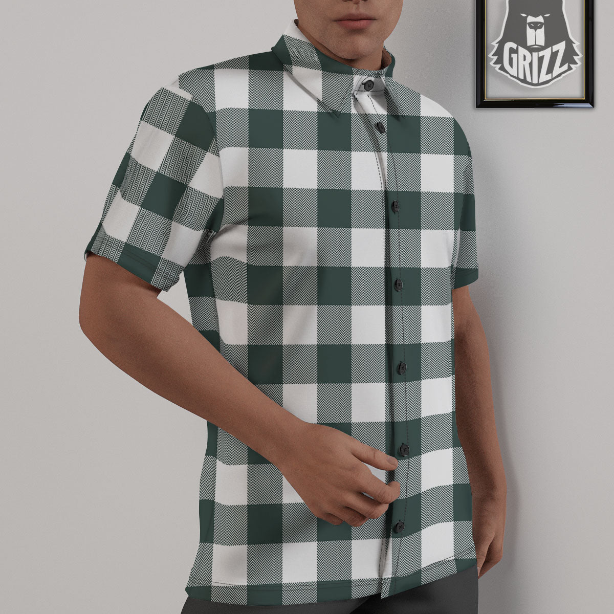 Buffalo Check White And Green Print Untucked Shirts-grizzshop