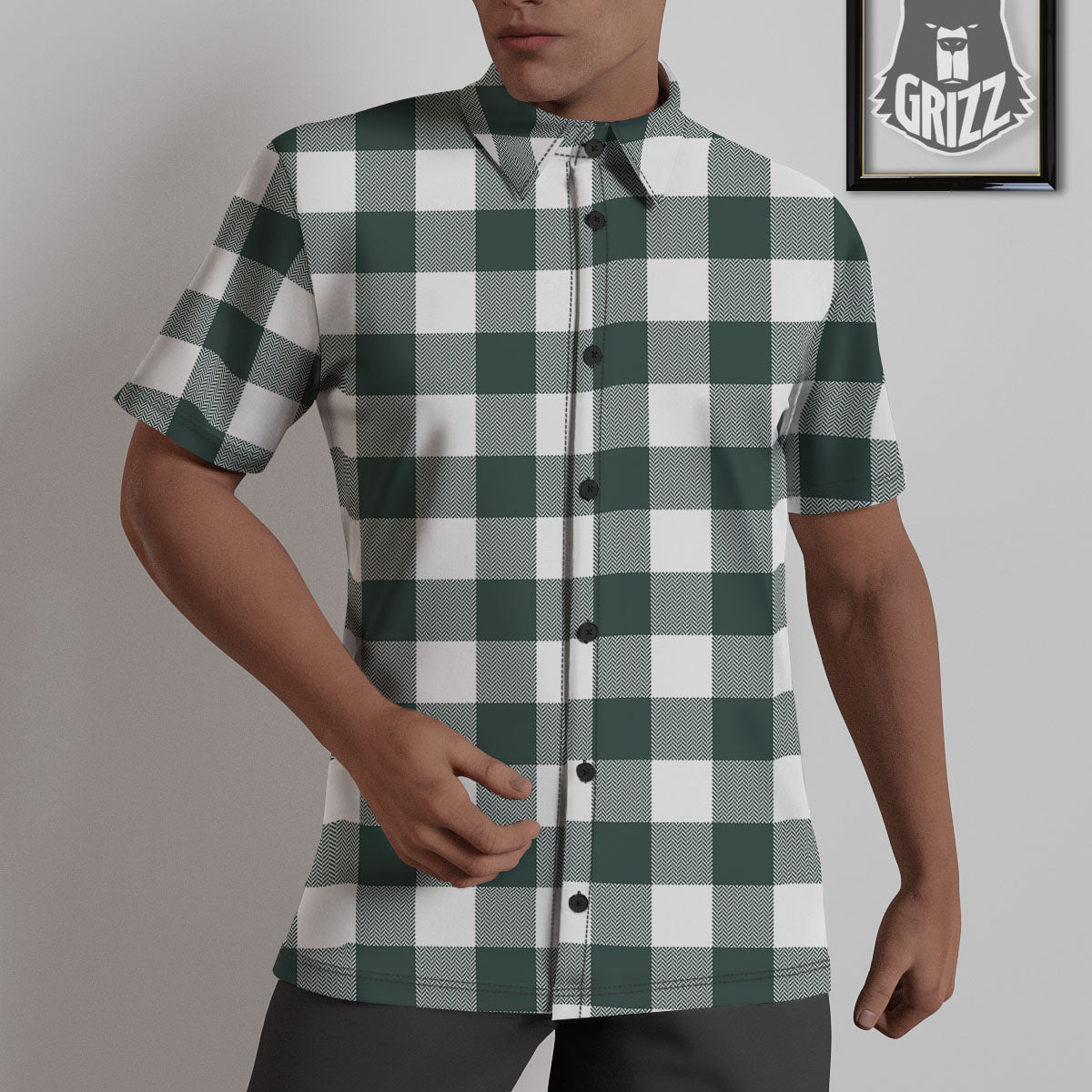 Buffalo Check White And Green Print Untucked Shirts-grizzshop
