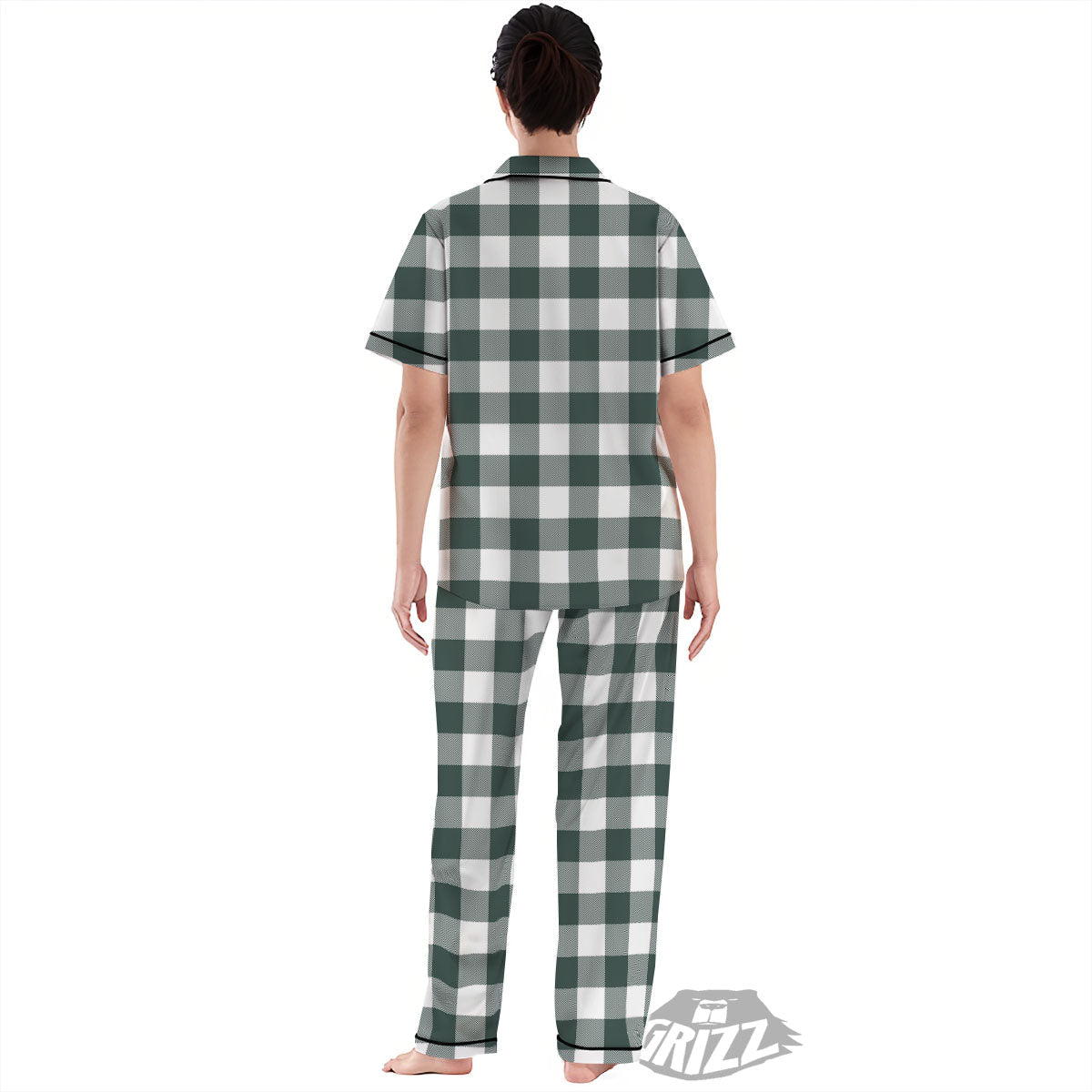 Buffalo Check White And Green Print Women's Pajamas Set-grizzshop
