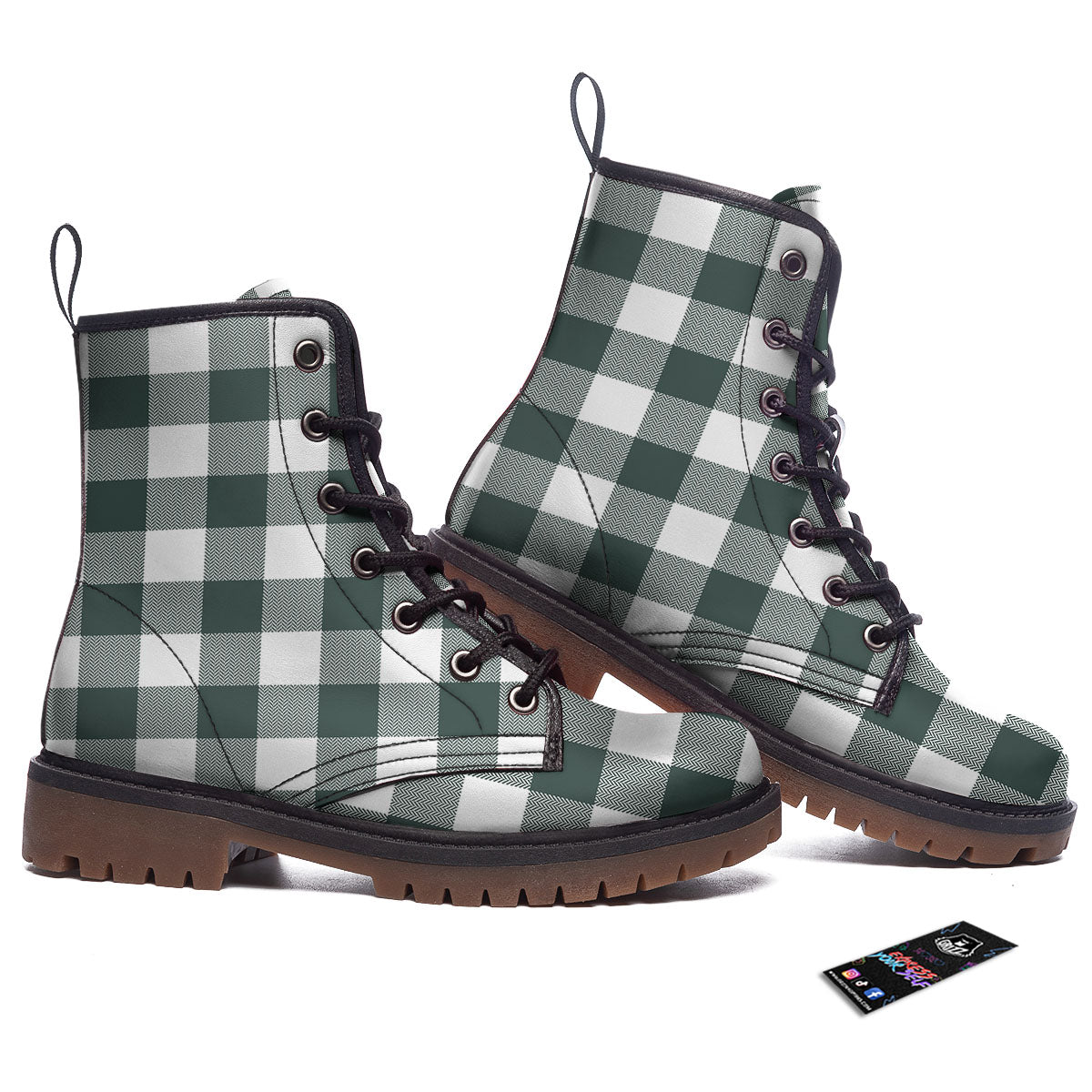 Buffalo Check White And Green Print Work Boots-grizzshop
