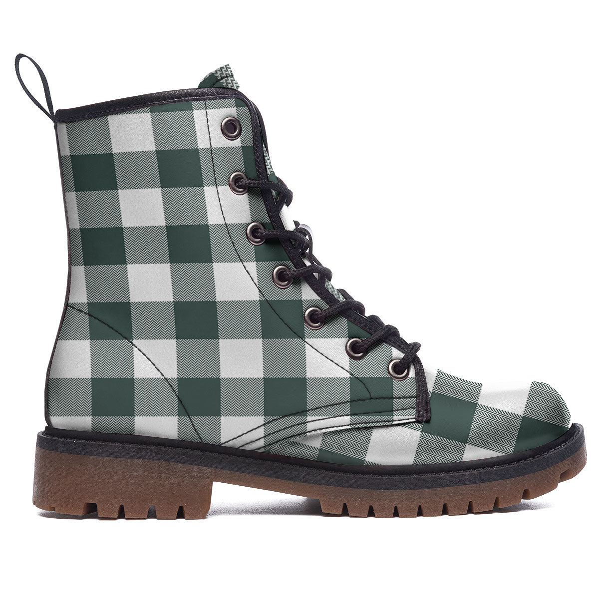 Buffalo Check White And Green Print Work Boots-grizzshop