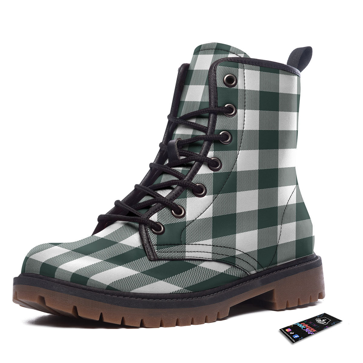 Buffalo Check White And Green Print Work Boots-grizzshop