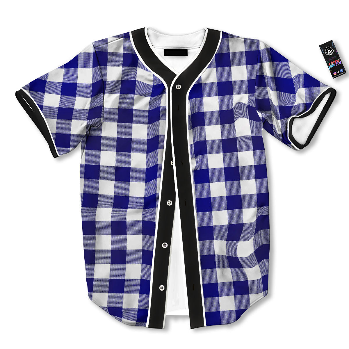 Buffalo Check White And Navy Print Baseball Jersey-grizzshop