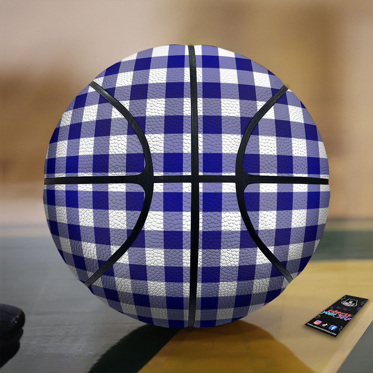 Buffalo Check White And Navy Print Basketball-grizzshop