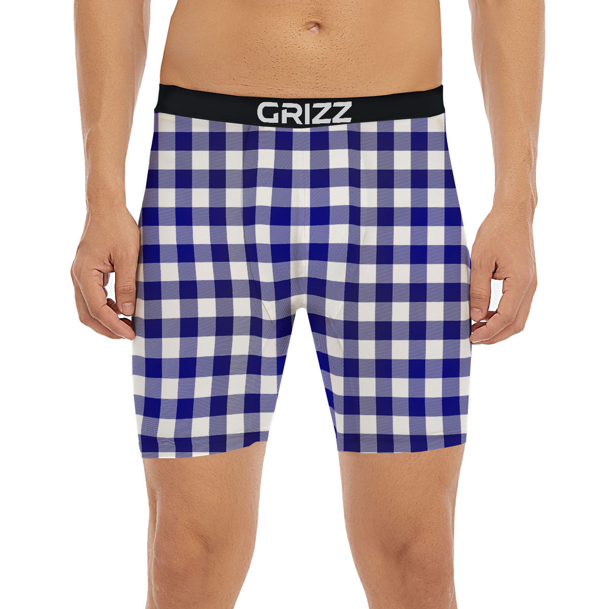 Buffalo Check White And Navy Print Boxer Briefs-grizzshop