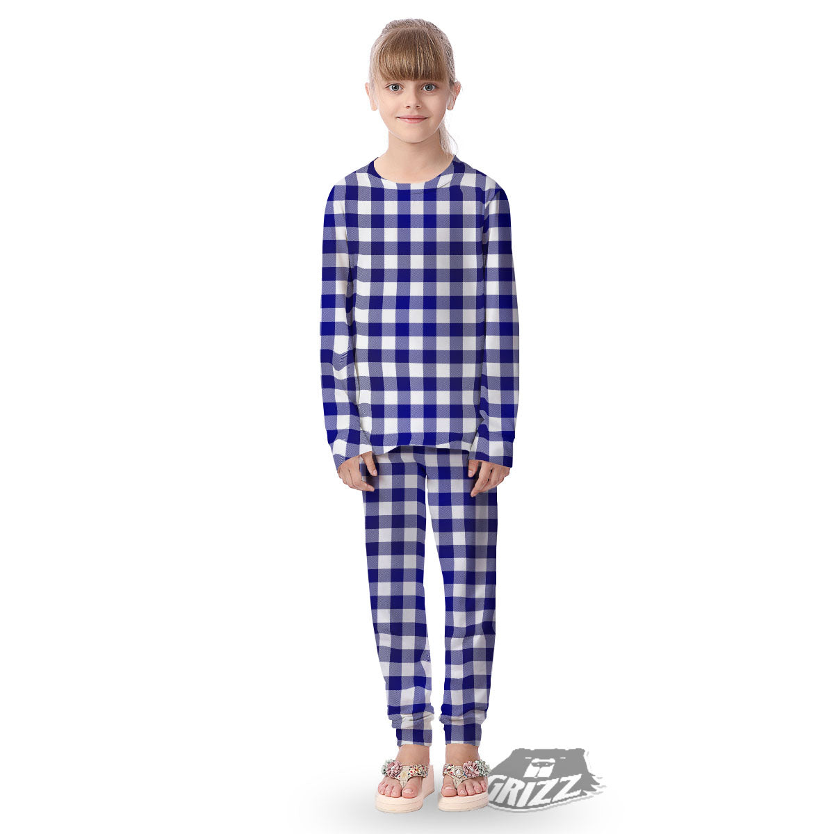 Buffalo Check White And Navy Print Kid's Pajamas-grizzshop