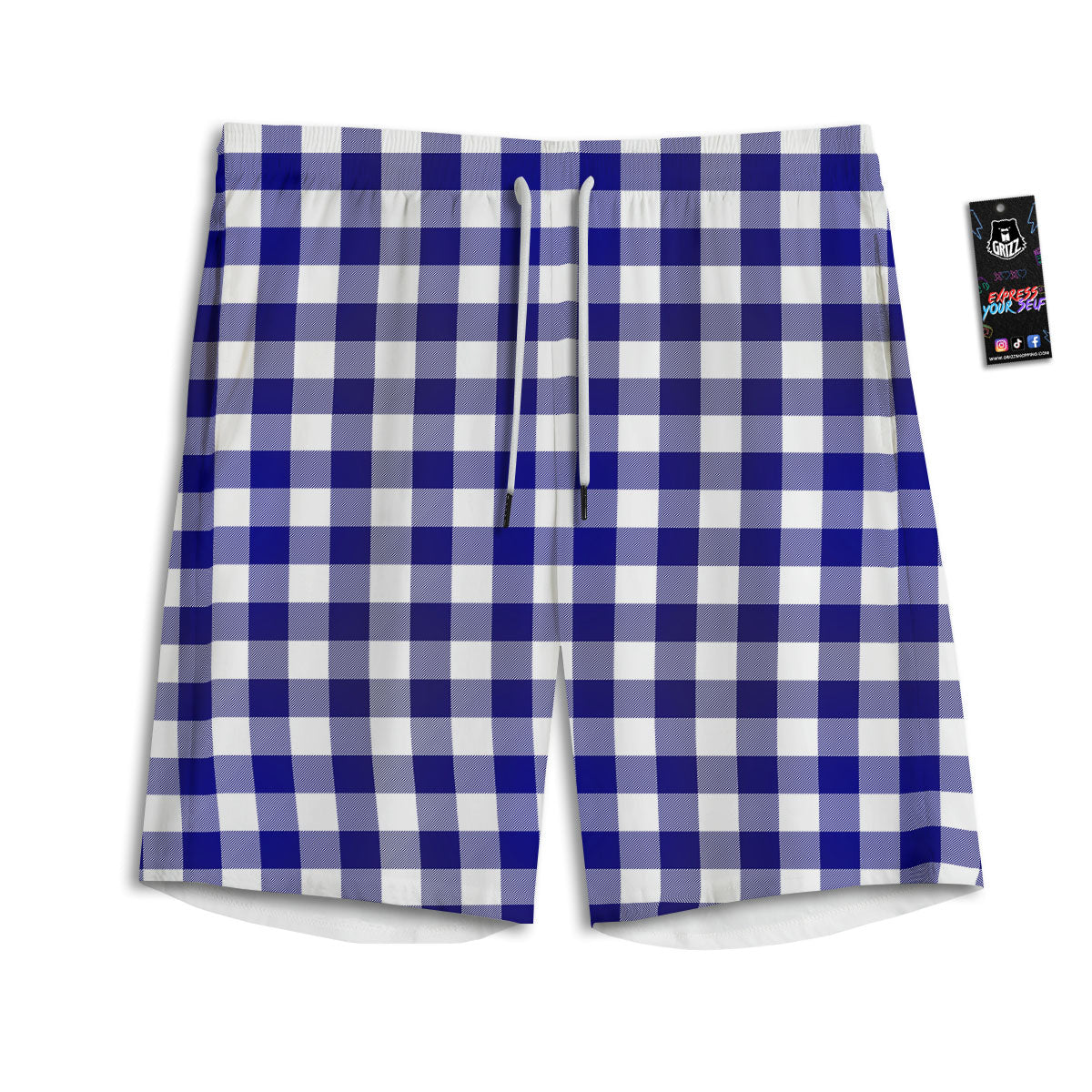 Buffalo Check White And Navy Print Men's Athletic Shorts