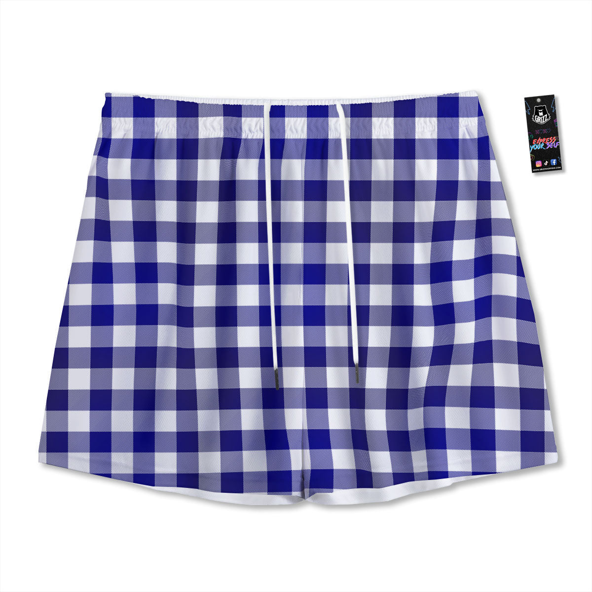 Buffalo Check White And Navy Print Mesh Shorts
