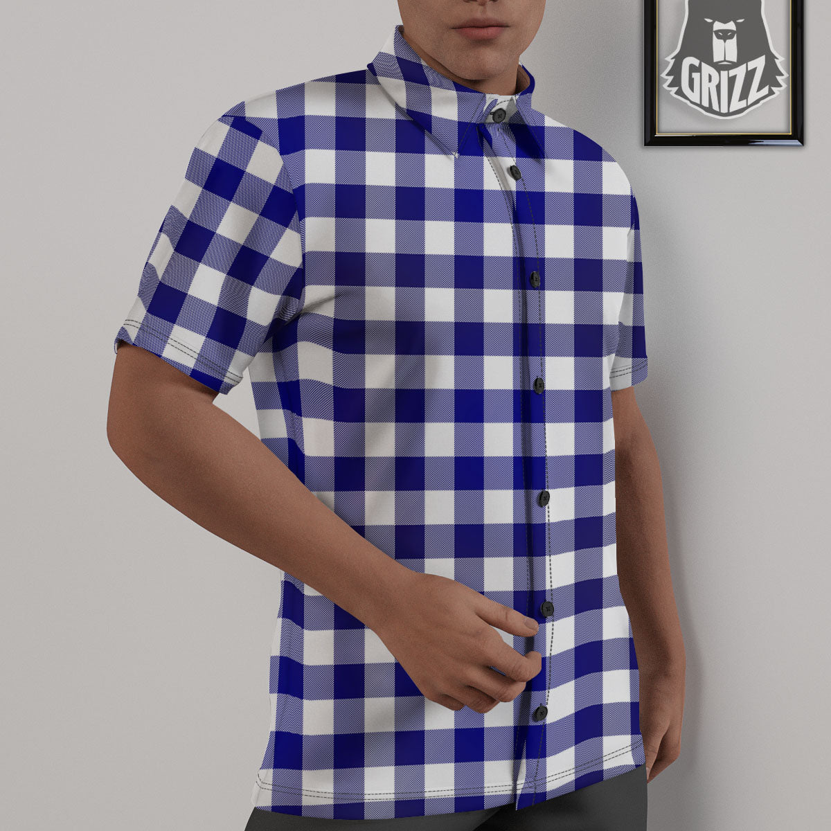 Buffalo Check White And Navy Print Untucked Shirts-grizzshop