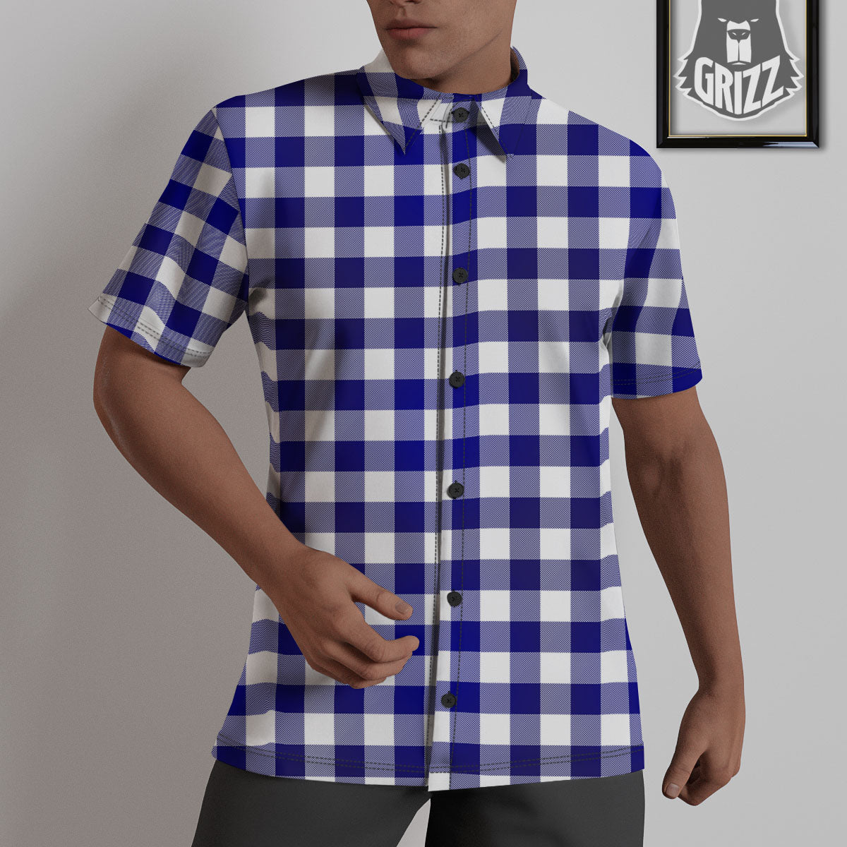 Buffalo Check White And Navy Print Untucked Shirts-grizzshop