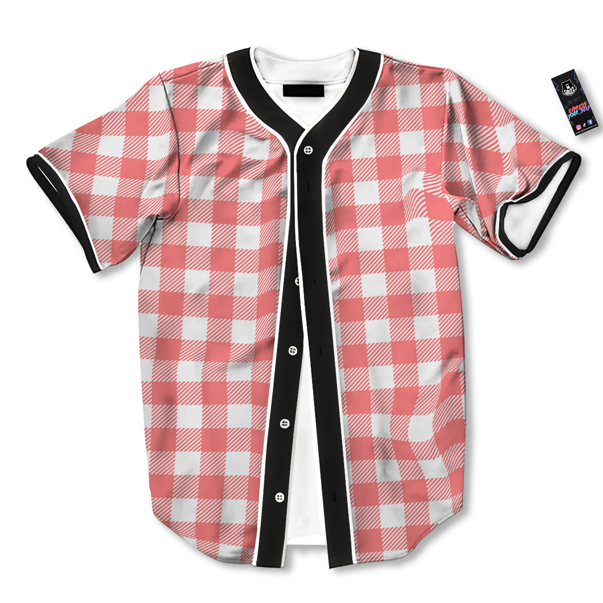 Buffalo Check White And Pink Print Baseball Jersey-grizzshop