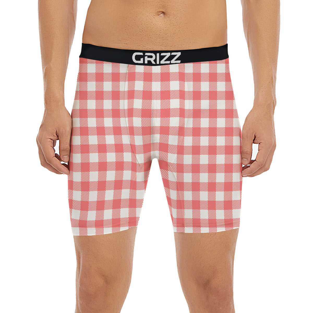 Buffalo Check White And Pink Print Boxer Briefs-grizzshop