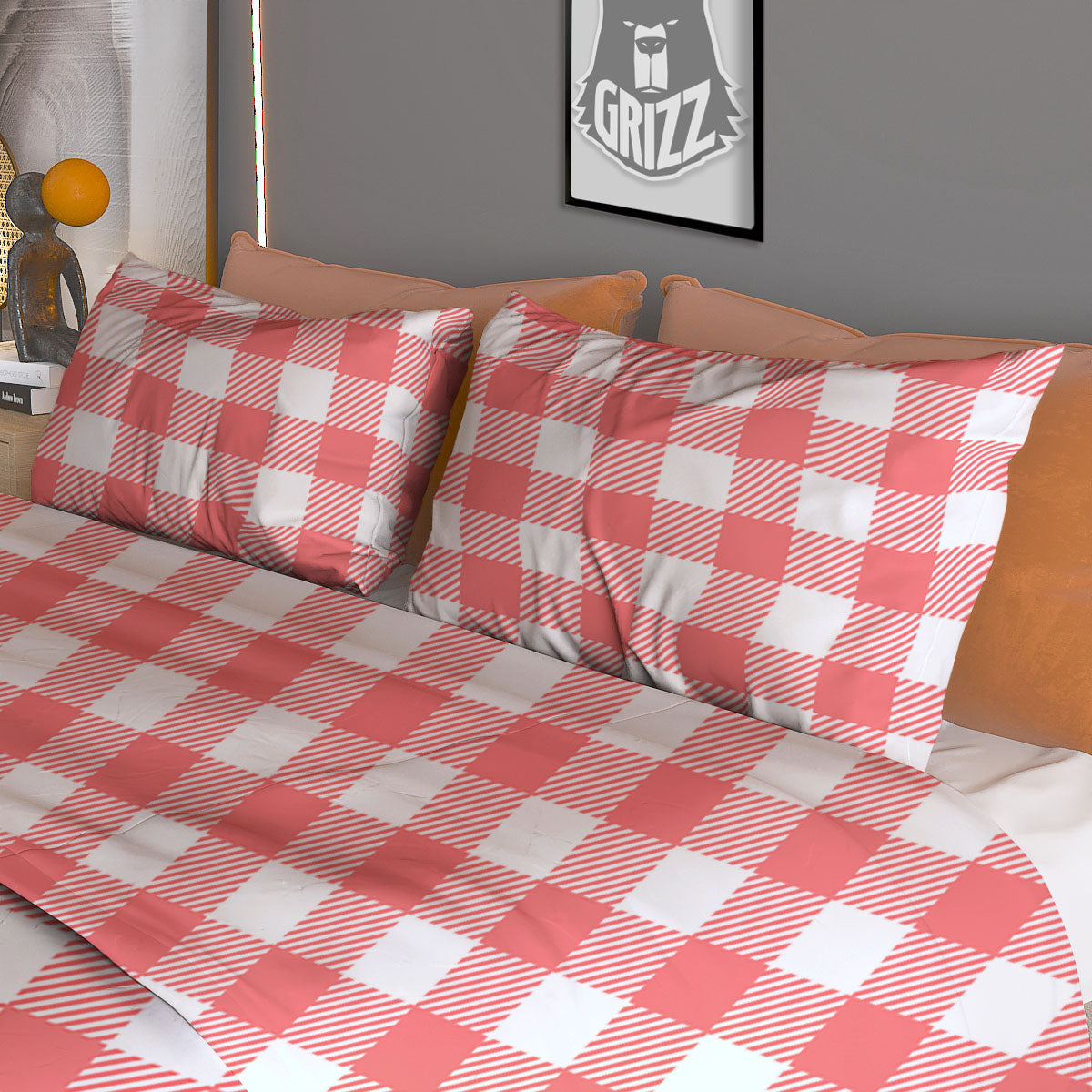Buffalo Check White And Pink Print Duvet Cover Bedding Set