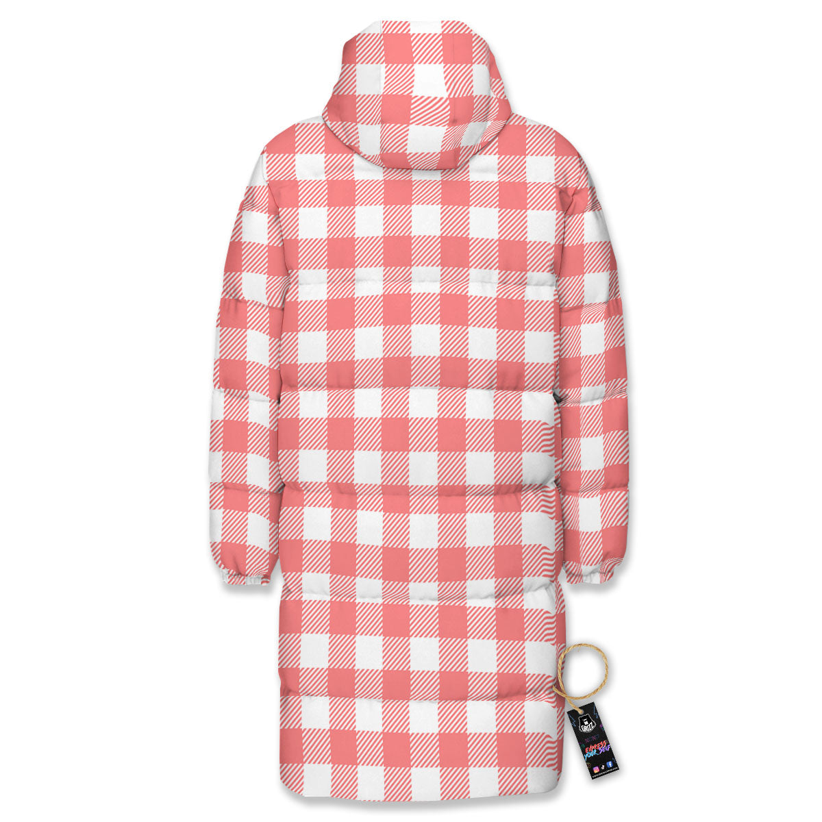 Buffalo Check White And Pink Print Long Down Jacket-grizzshop