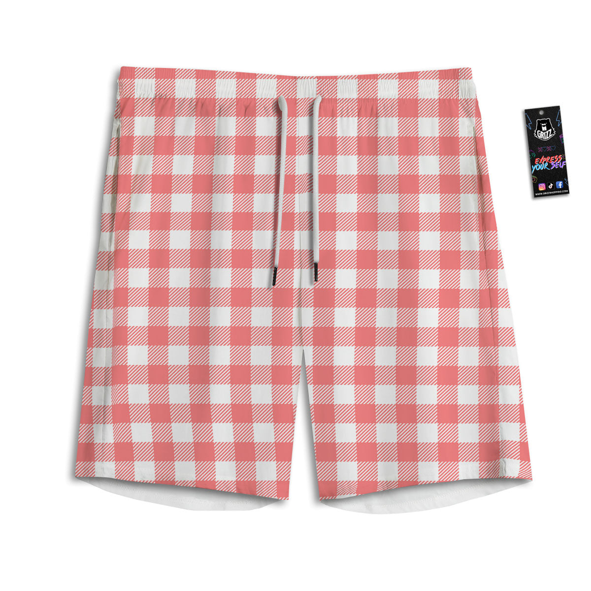 Buffalo Check White And Pink Print Men's Athletic Shorts