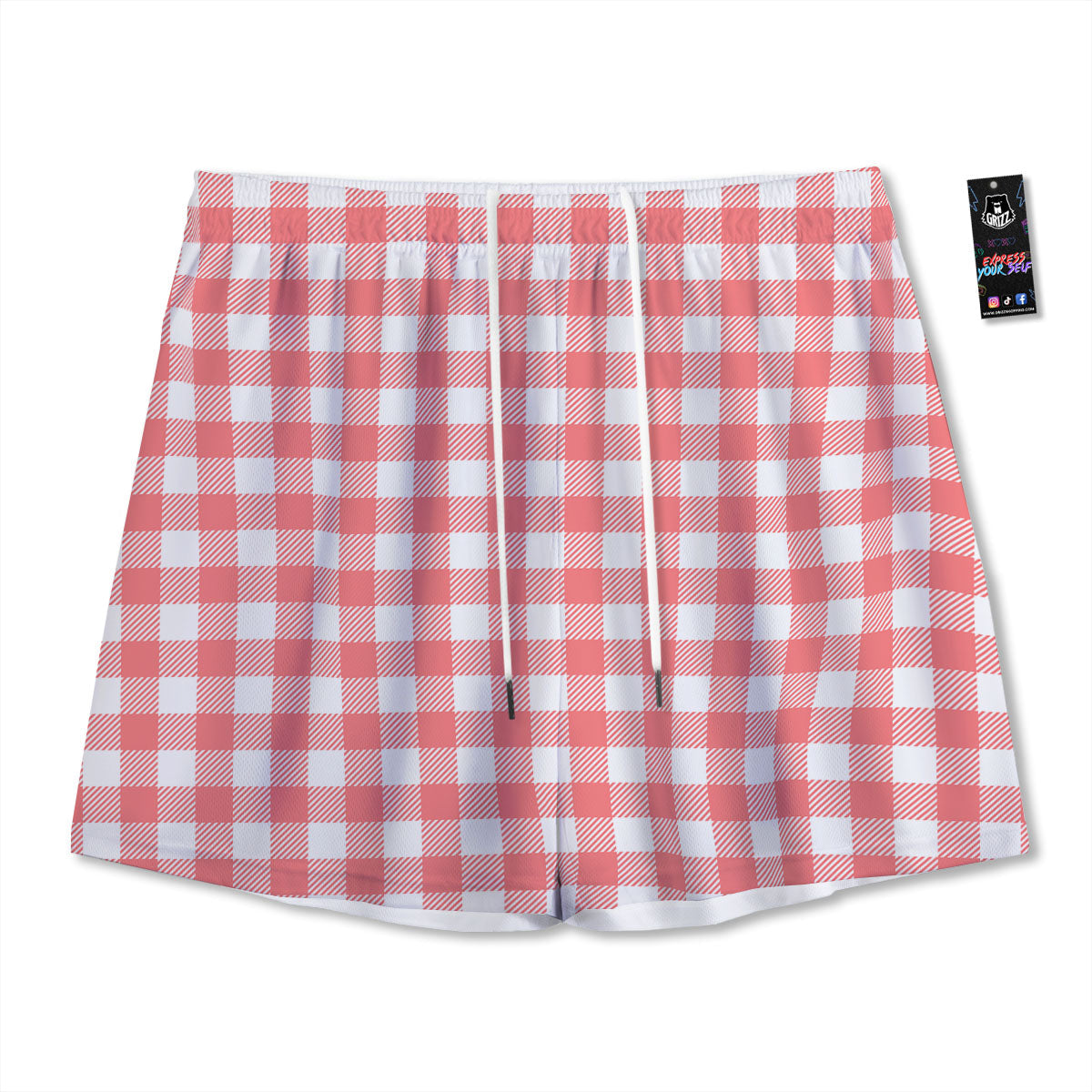 Buffalo Check White And Pink Print Mesh Shorts
