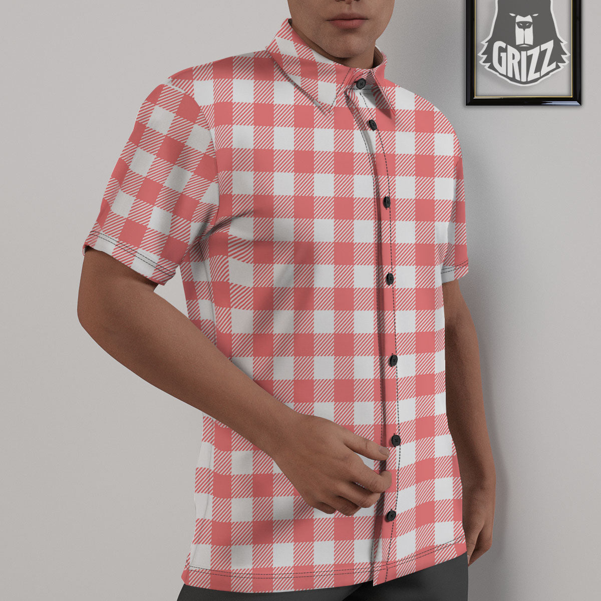 Buffalo Check White And Pink Print Untucked Shirts-grizzshop