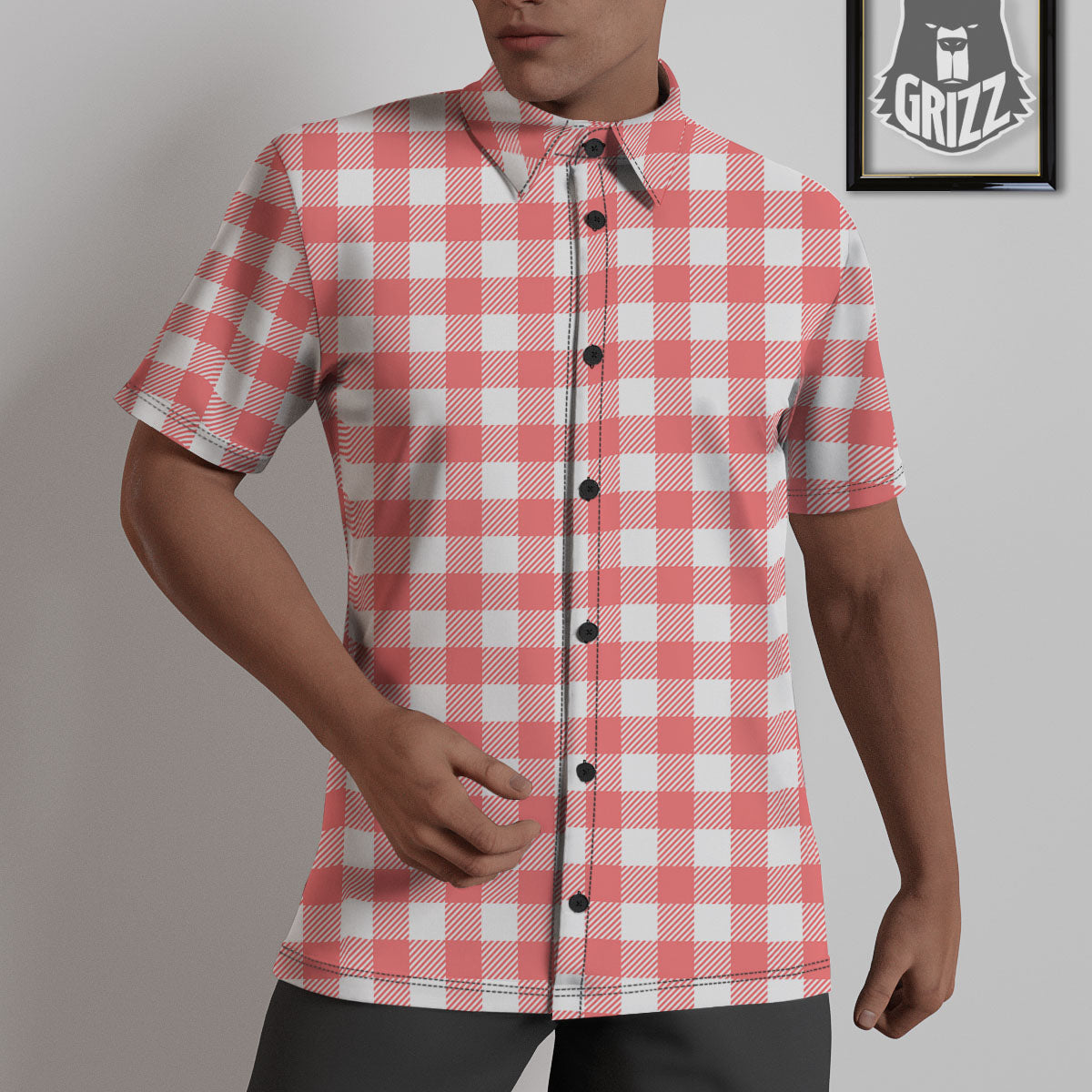 Buffalo Check White And Pink Print Untucked Shirts-grizzshop