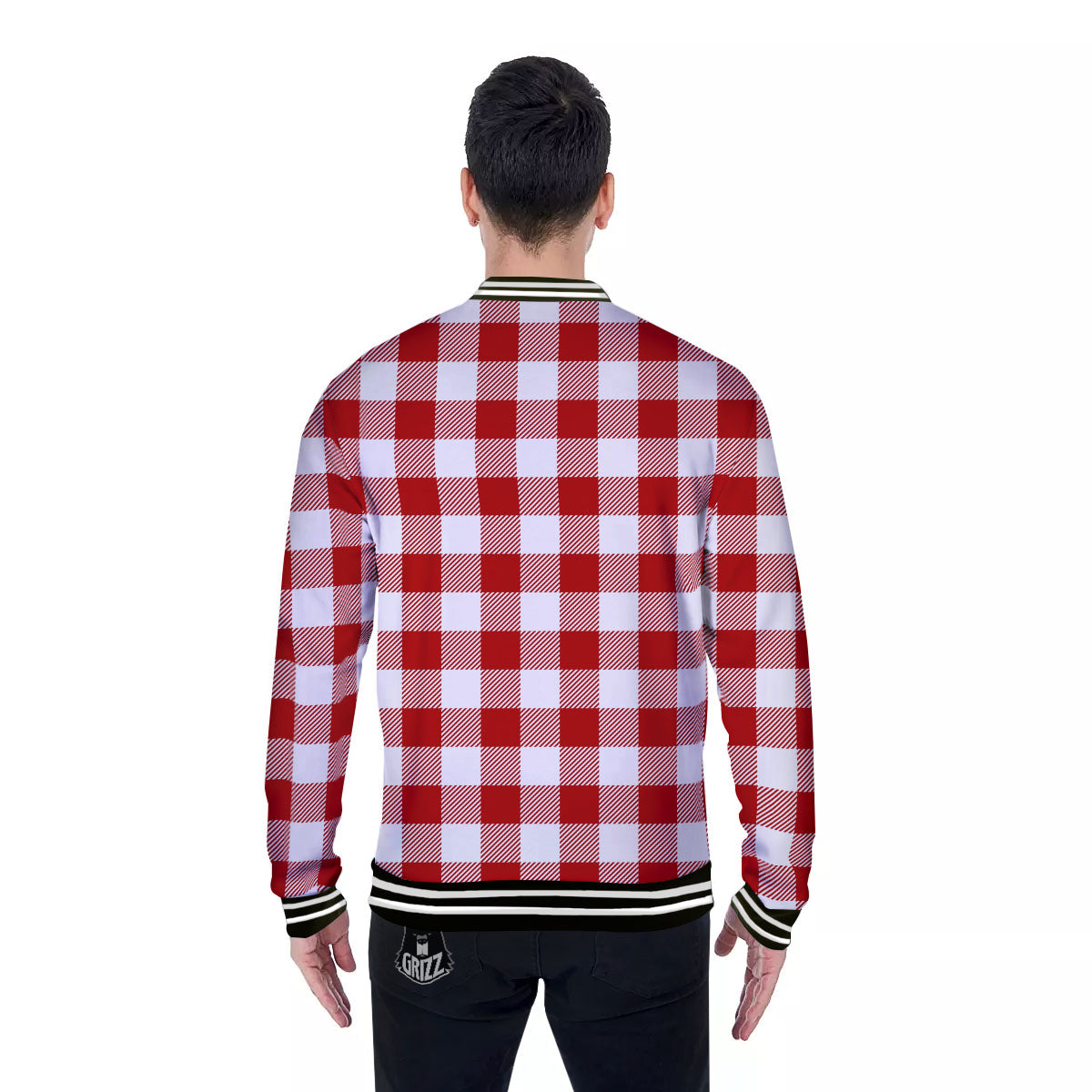 Buffalo Check White And Red Print Baseball Jacket-grizzshop