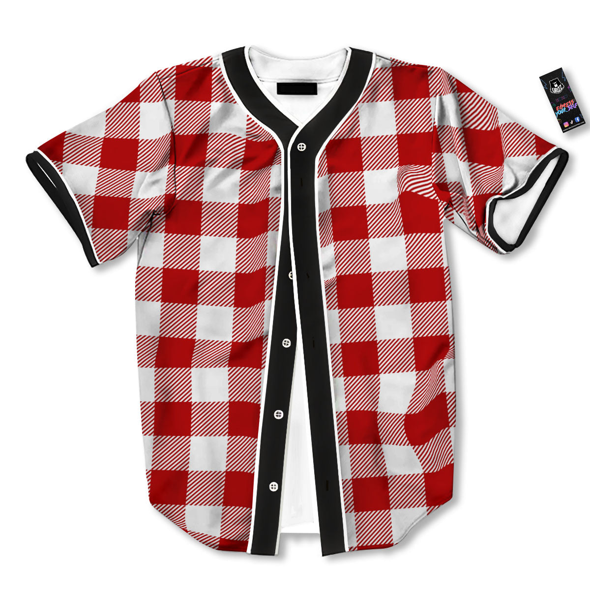 Buffalo Check White And Red Print Baseball Jersey-grizzshop