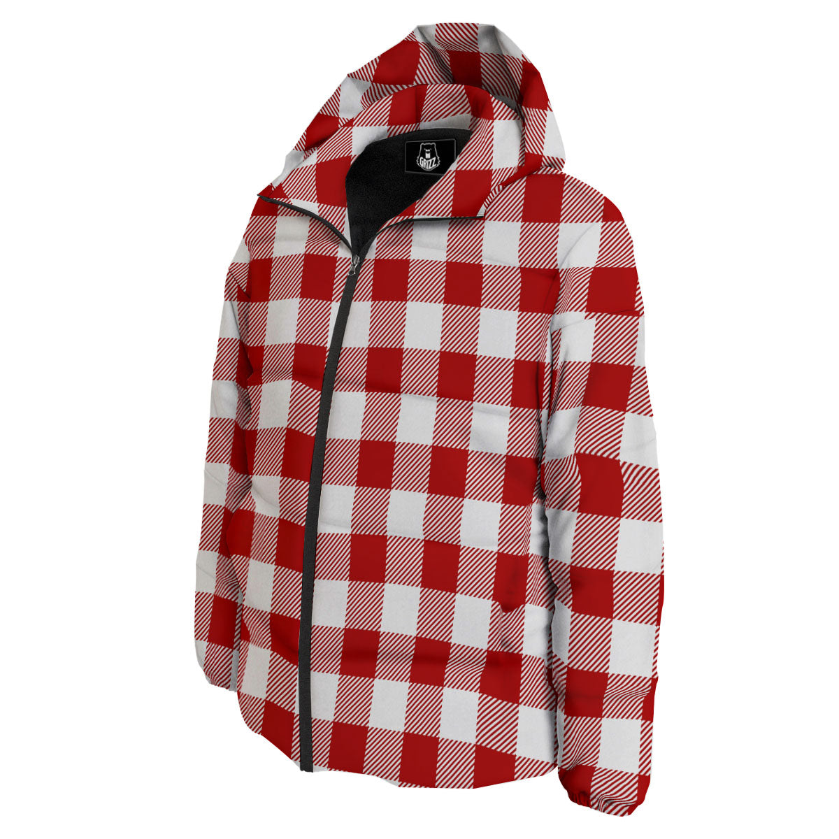 Buffalo Check White And Red Print Down Jacket-grizzshop