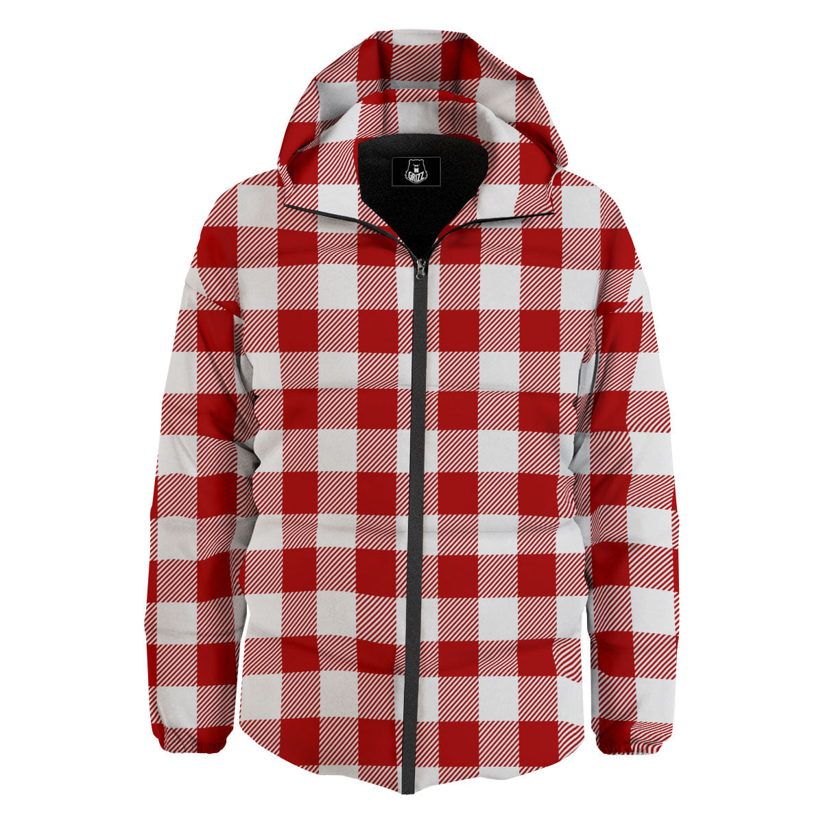 Buffalo Check White And Red Print Down Jacket-grizzshop