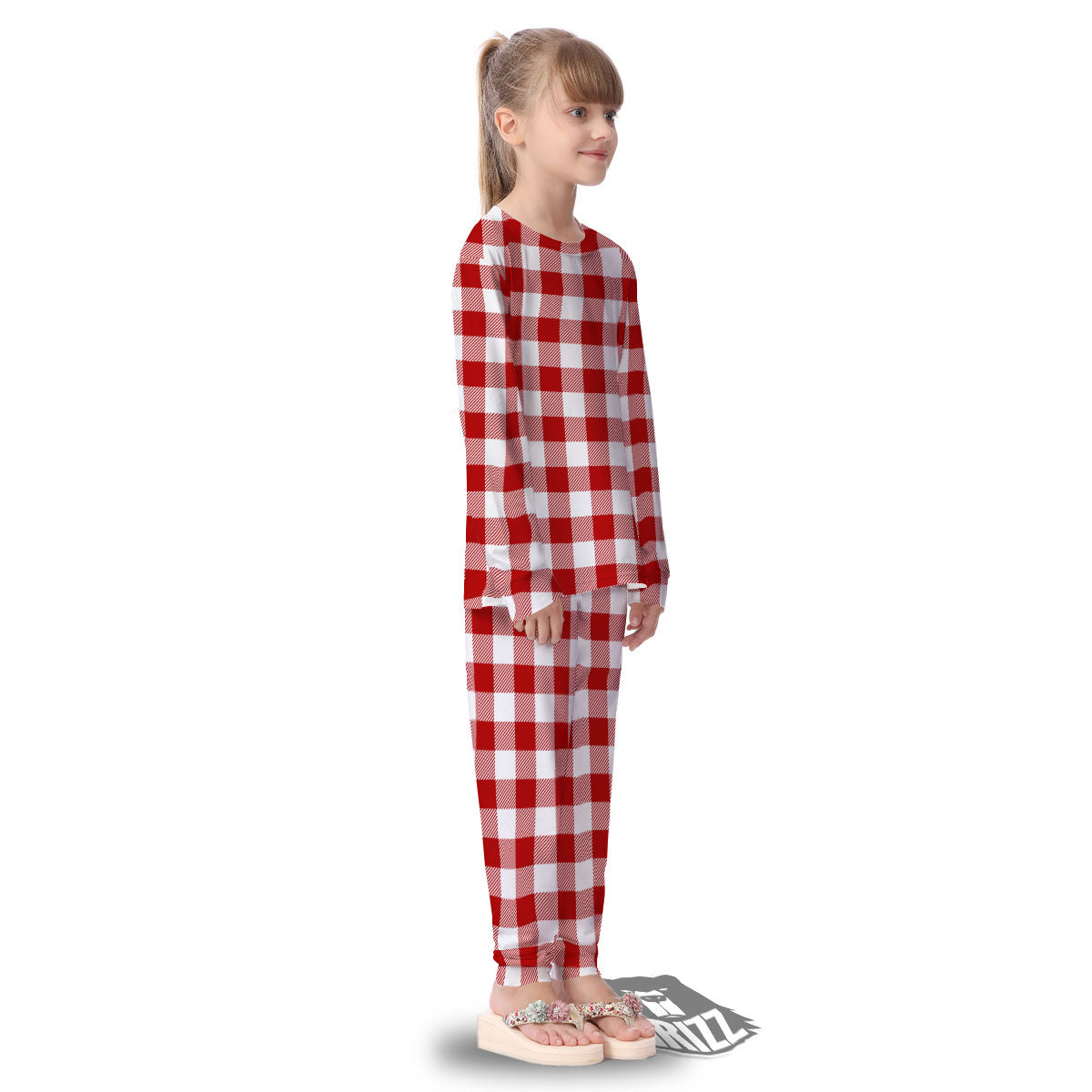 Buffalo Check White And Red Print Kid's Pajamas-grizzshop