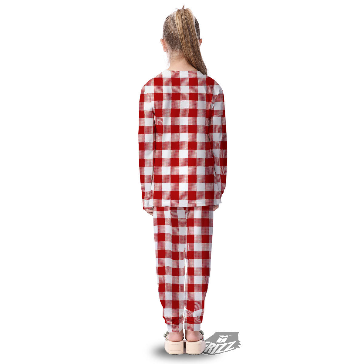 Buffalo Check White And Red Print Kid's Pajamas-grizzshop
