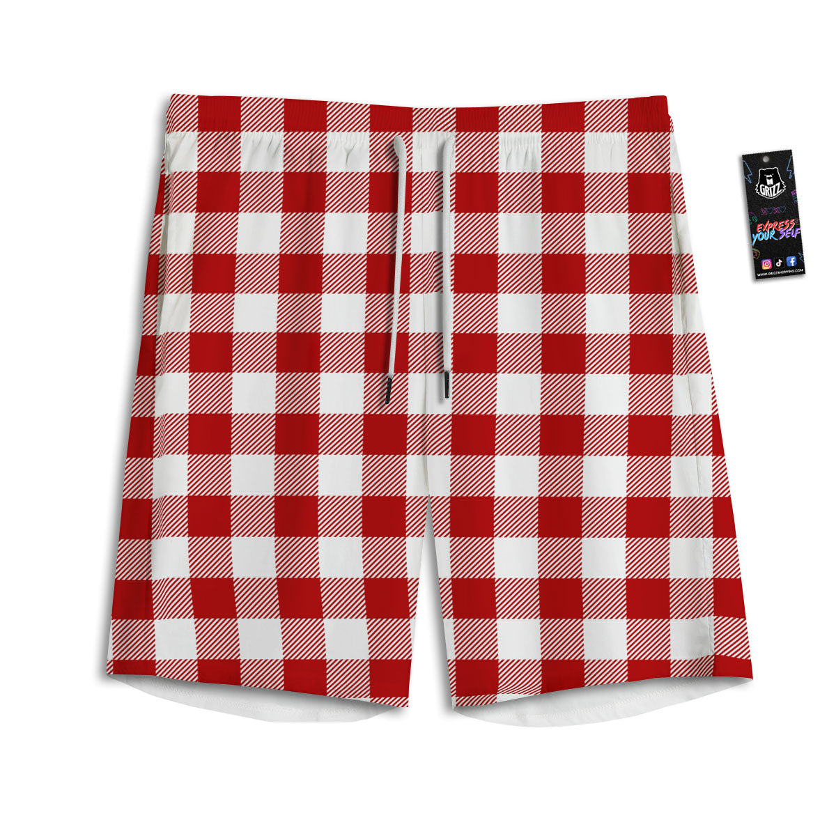 Buffalo Check White And Red Print Men's Athletic Shorts