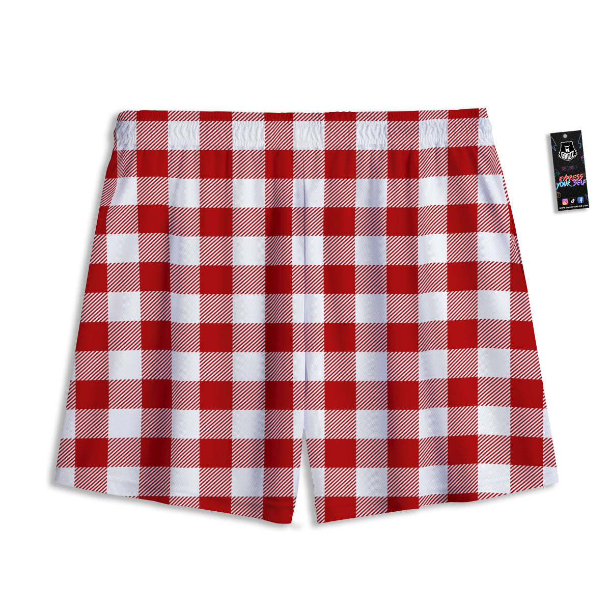 Buffalo Check White And Red Print Mesh Shorts