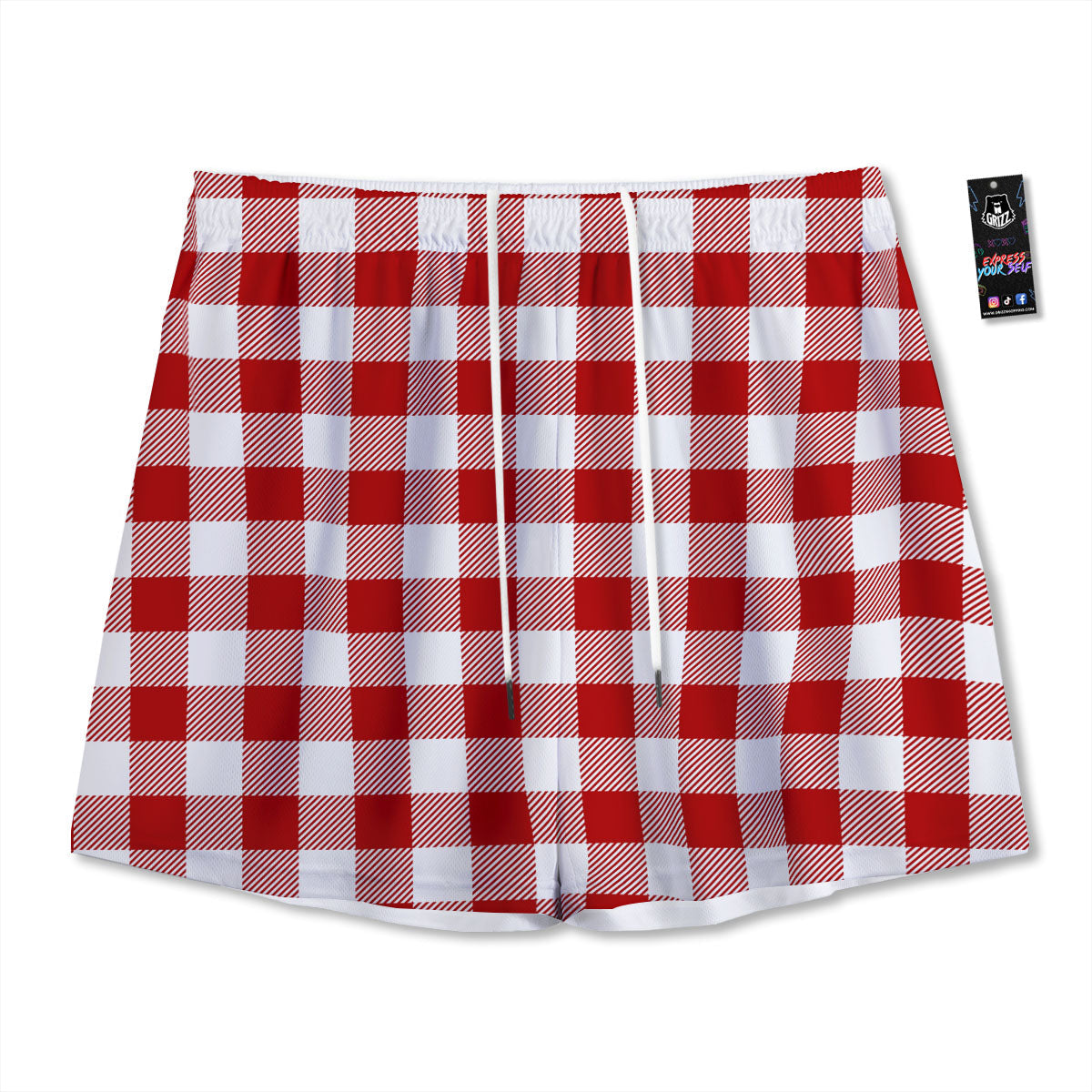 Buffalo Check White And Red Print Mesh Shorts