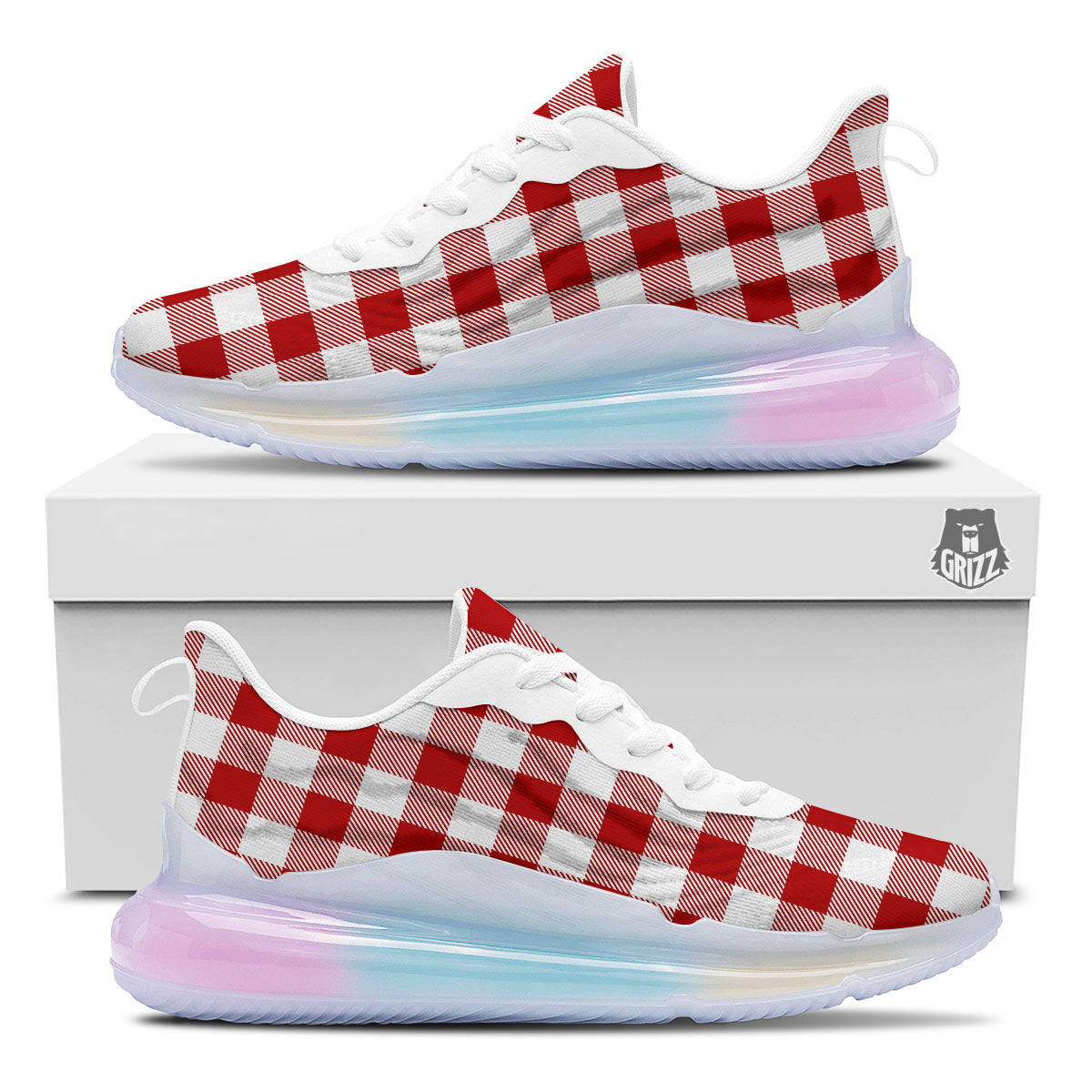 Buffalo Check White And Red Print Running Sneakers-grizzshop