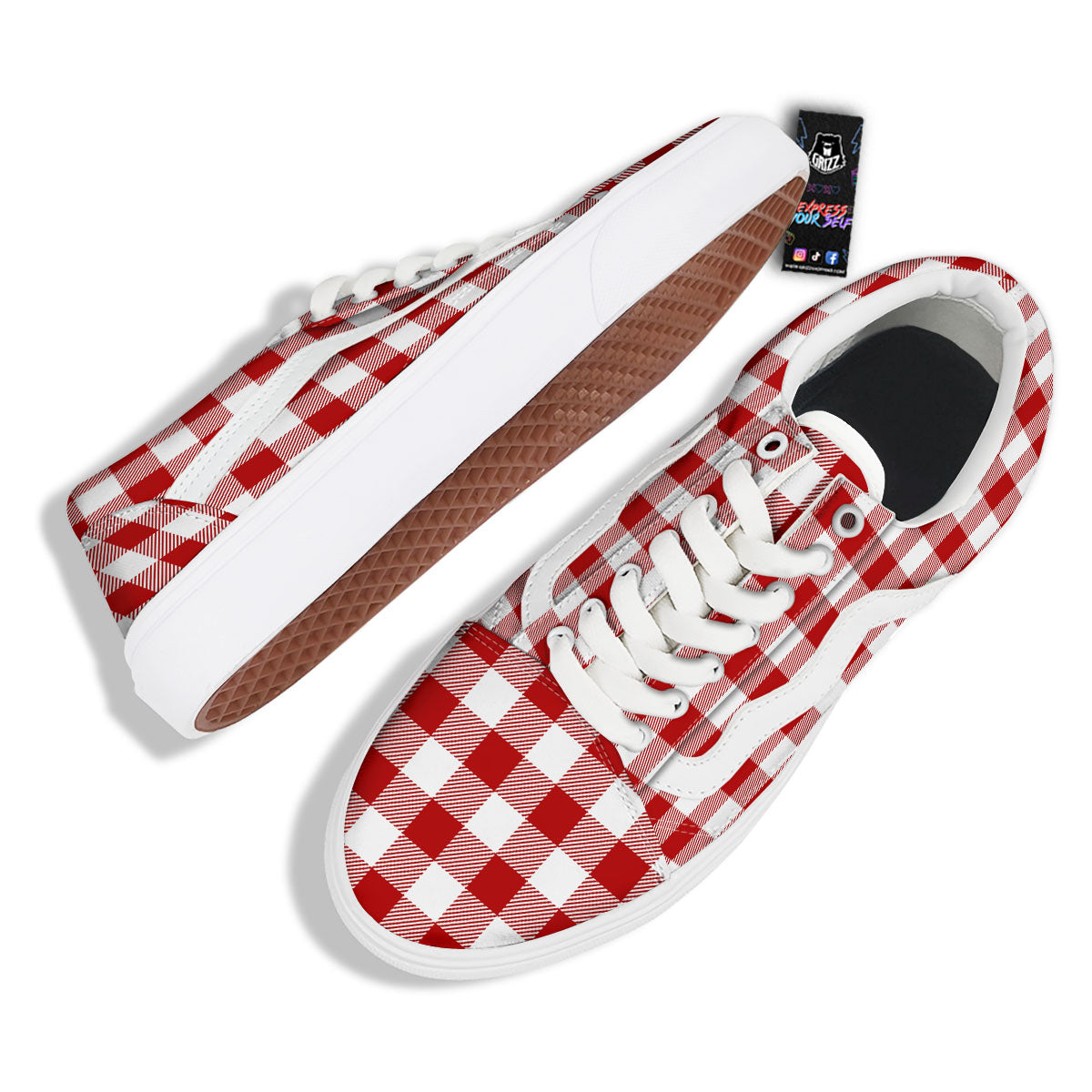 Buffalo Check White And Red Print Skate Shoes-grizzshop