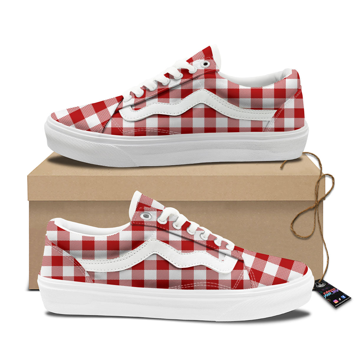 Buffalo Check White And Red Print Skate Shoes-grizzshop