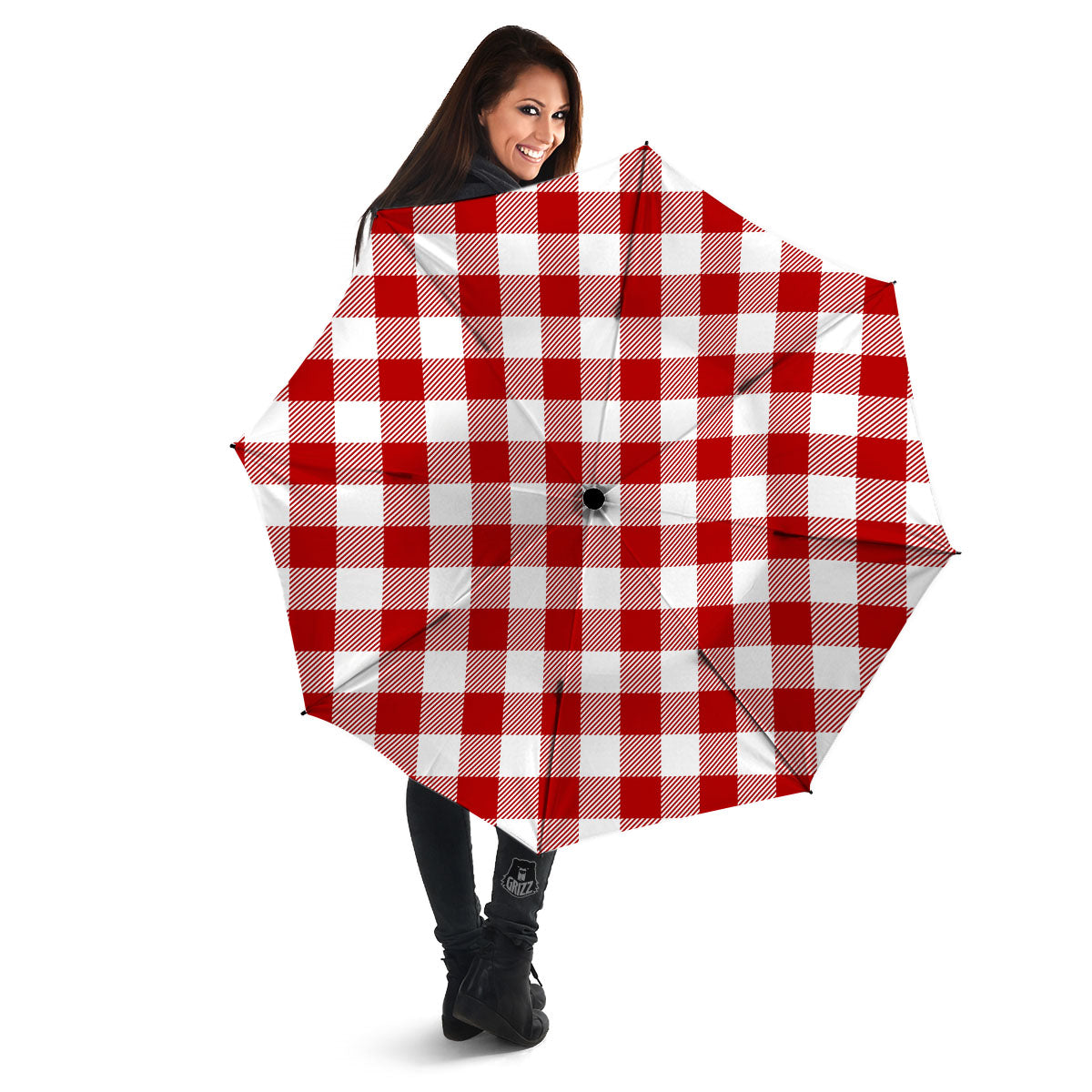 Buffalo Check White And Red Print Umbrella-grizzshop