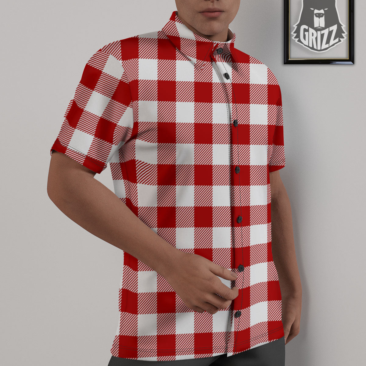 Buffalo Check White And Red Print Untucked Shirts-grizzshop
