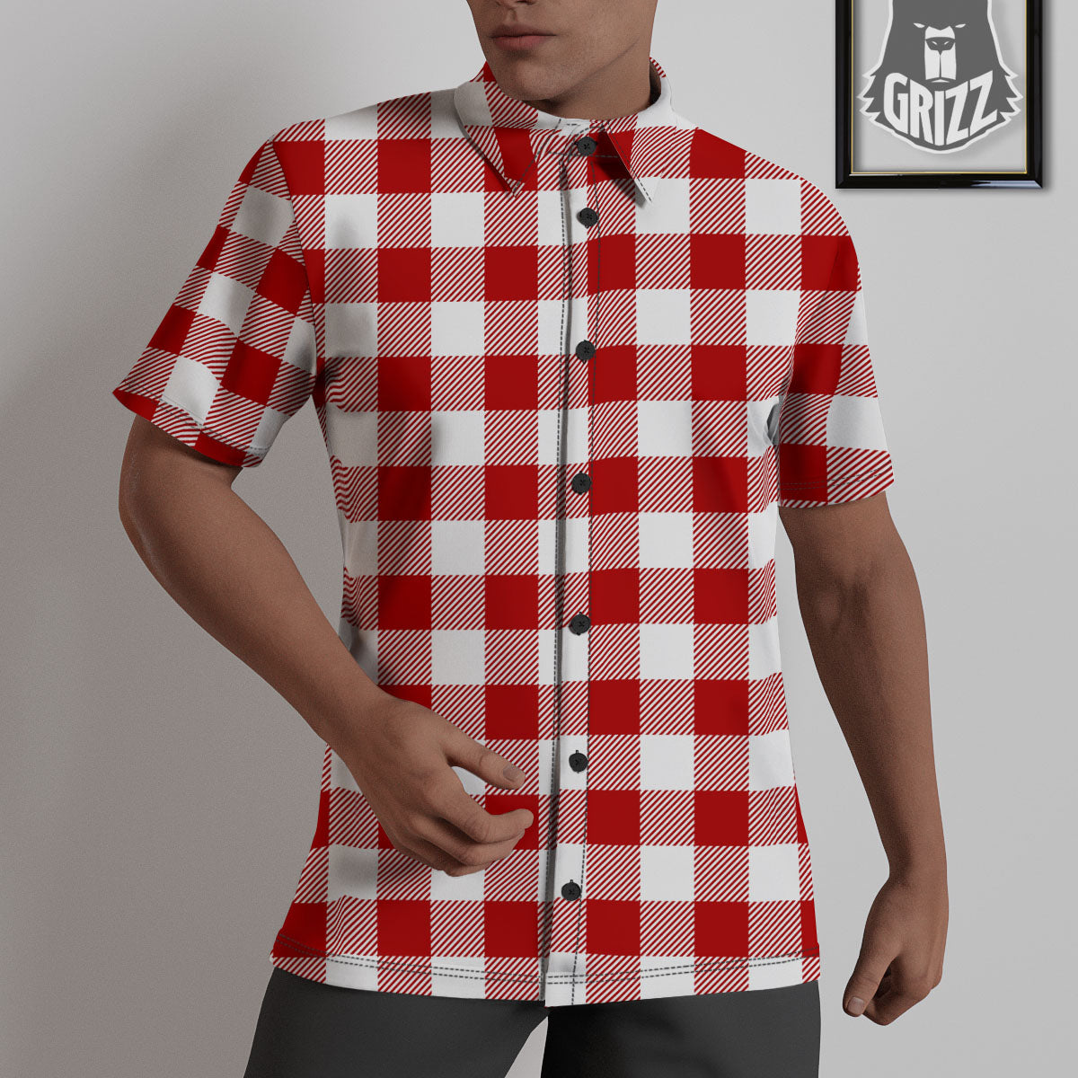 Buffalo Check White And Red Print Untucked Shirts-grizzshop
