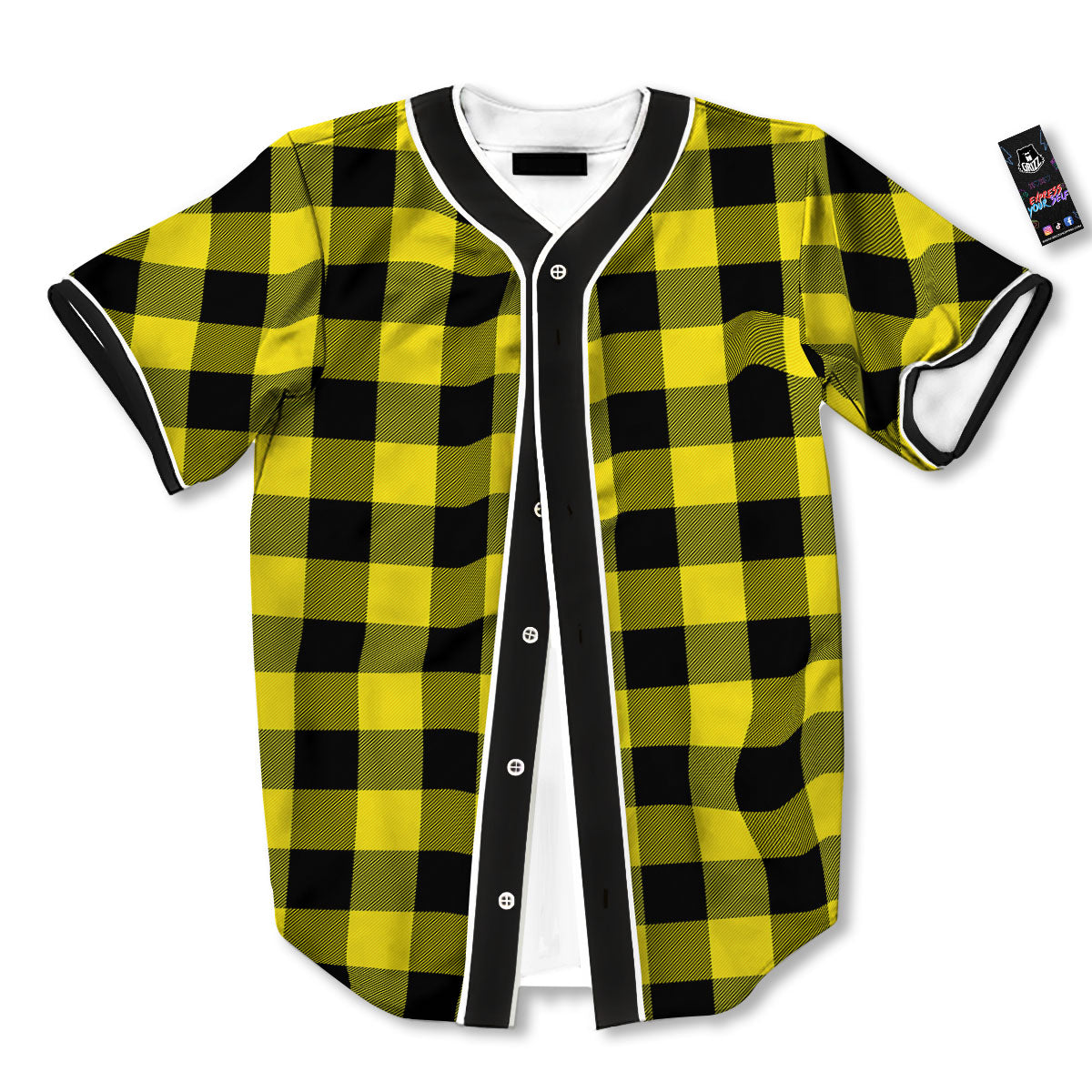 Buffalo Check Yellow And Black Print Pattern Baseball Jersey-grizzshop