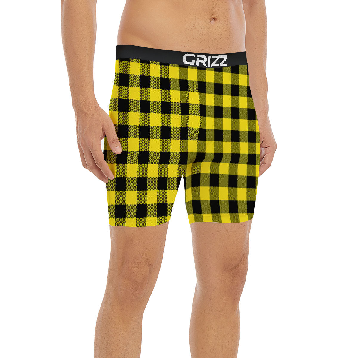 Buffalo Check Yellow And Black Print Pattern Boxer Briefs-grizzshop