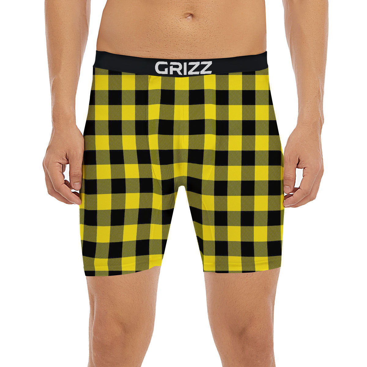 Buffalo Check Yellow And Black Print Pattern Boxer Briefs-grizzshop