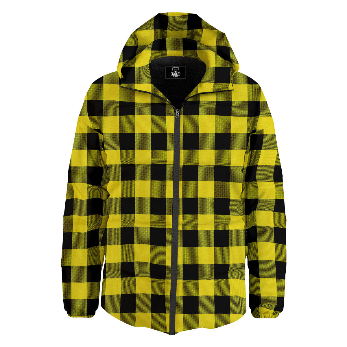 Buffalo Check Yellow And Black Print Pattern Down Jacket-grizzshop
