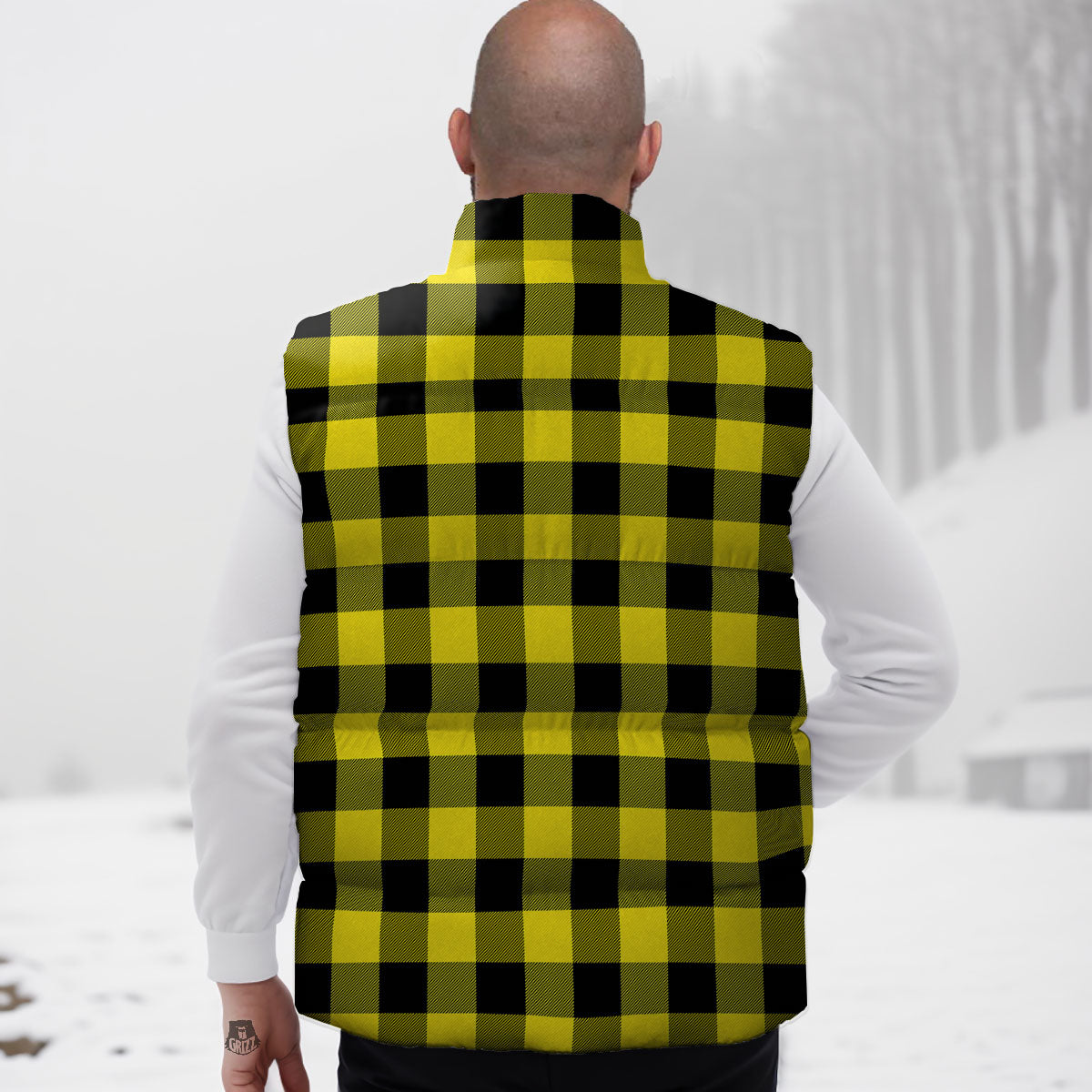 Buffalo Check Yellow And Black Print Pattern Down Vest