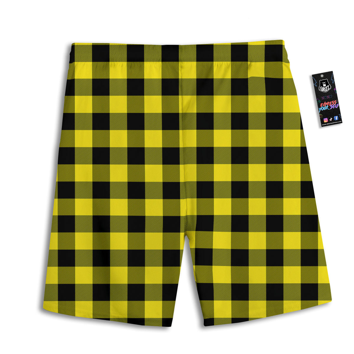 Buffalo Check Yellow And Black Print Pattern Men's Athletic Shorts