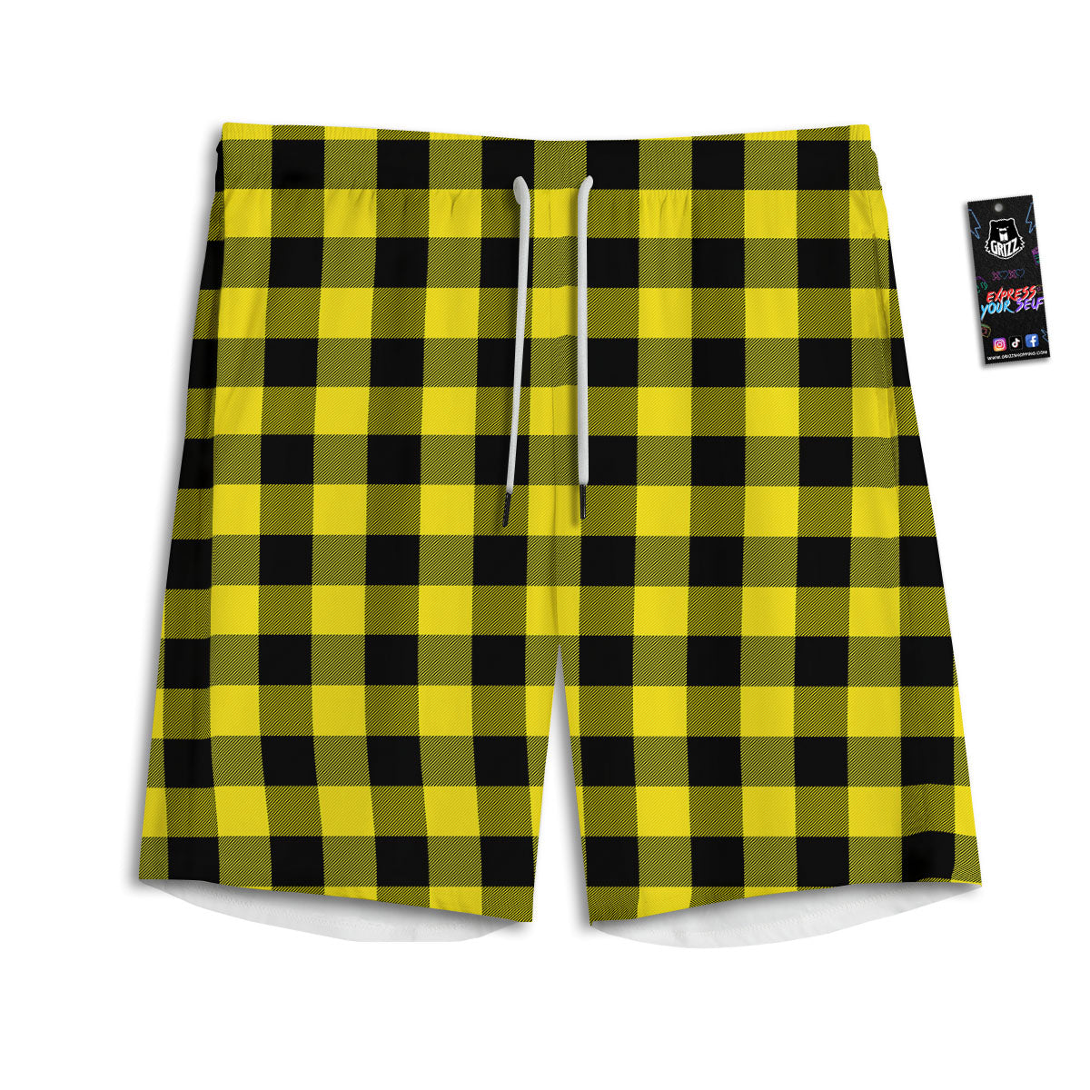 Buffalo Check Yellow And Black Print Pattern Men's Athletic Shorts